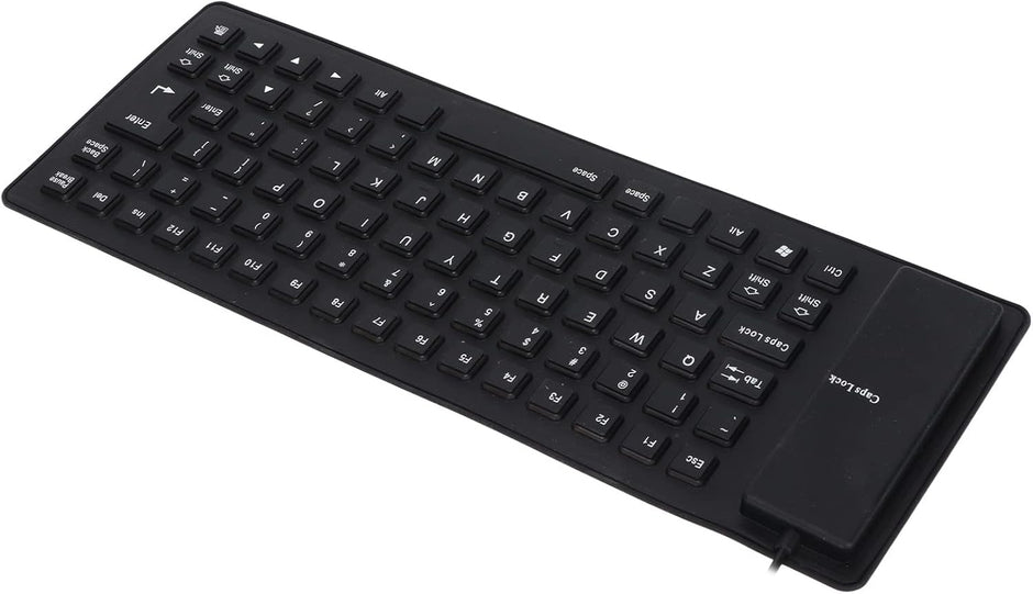 Foldable Silicone Rollup Keyboard, 85 Keys USB Wired QWERTY Flexible Slim Soft Silent Typing Travel for PC Notebook Laptop (Black)