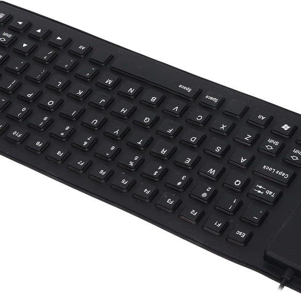 Foldable Silicone Rollup Keyboard, 85 Keys USB Wired QWERTY Flexible Slim Soft Silent Typing Travel for PC Notebook Laptop (Black)
