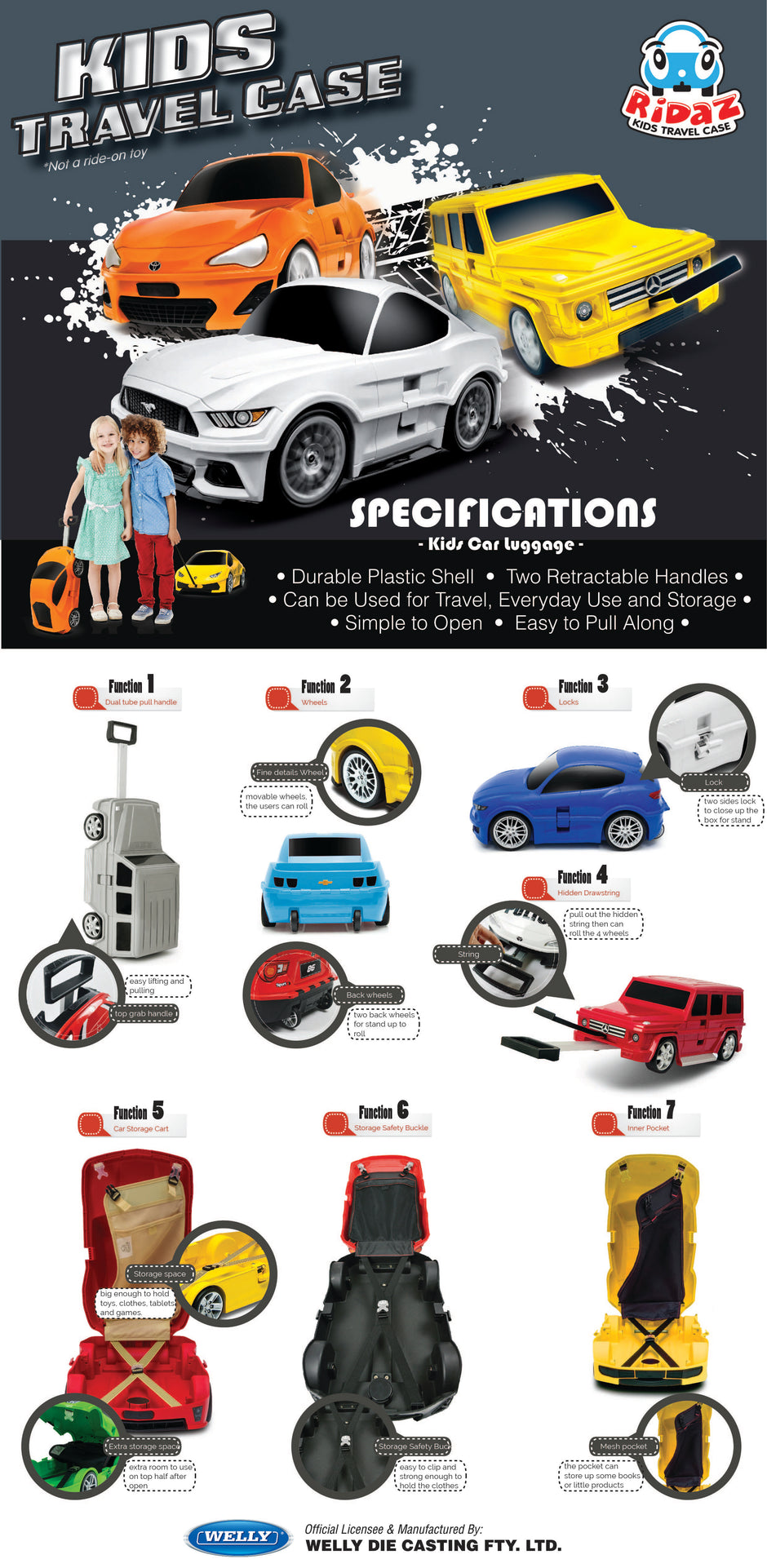 Kids Car Travel Luggage Suitcase with Wheels Children Trolley Case Classic G-Wagon Design White