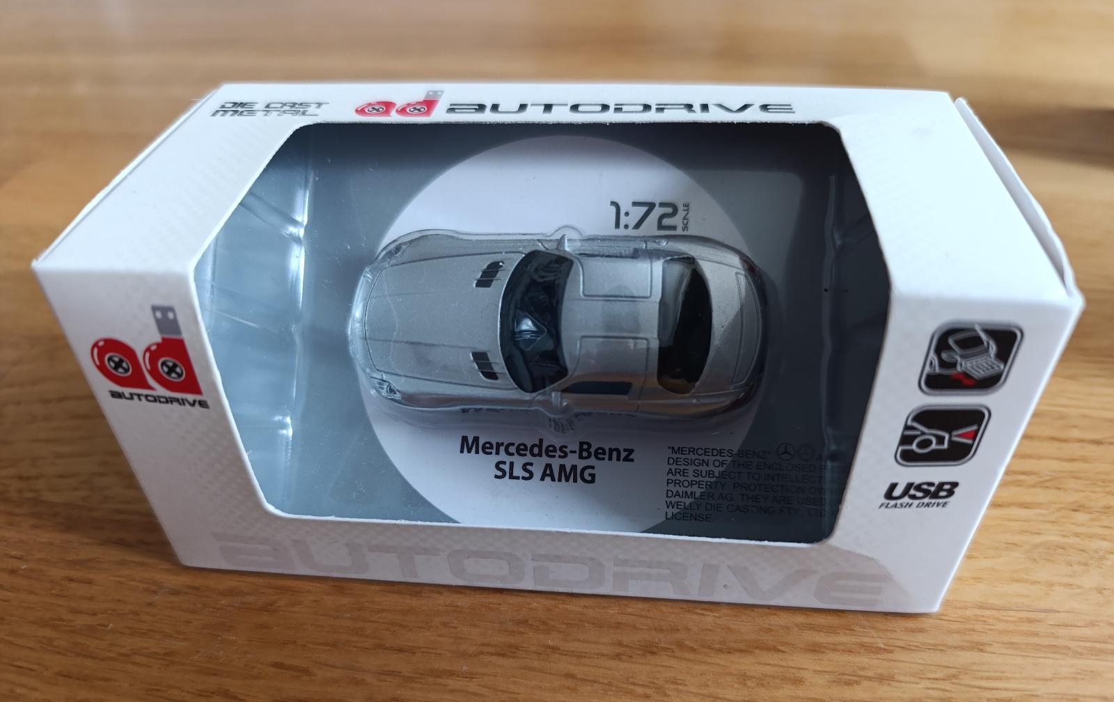 Autodrive Mercedes-Benz SLS AMG 1:72 Die Cast Metal 8GB USB Flash Drive Grey