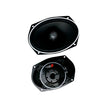 Two oval coaxial subwoofers from the 2024+ Harley Davidson® Cut-In Lid Kit with Stroker ST69CX (4Ω) Speakers - RPMST694LK24 are featured. One is face-up, exposing its black cone and dome, while the other shows a circular component labeled 
