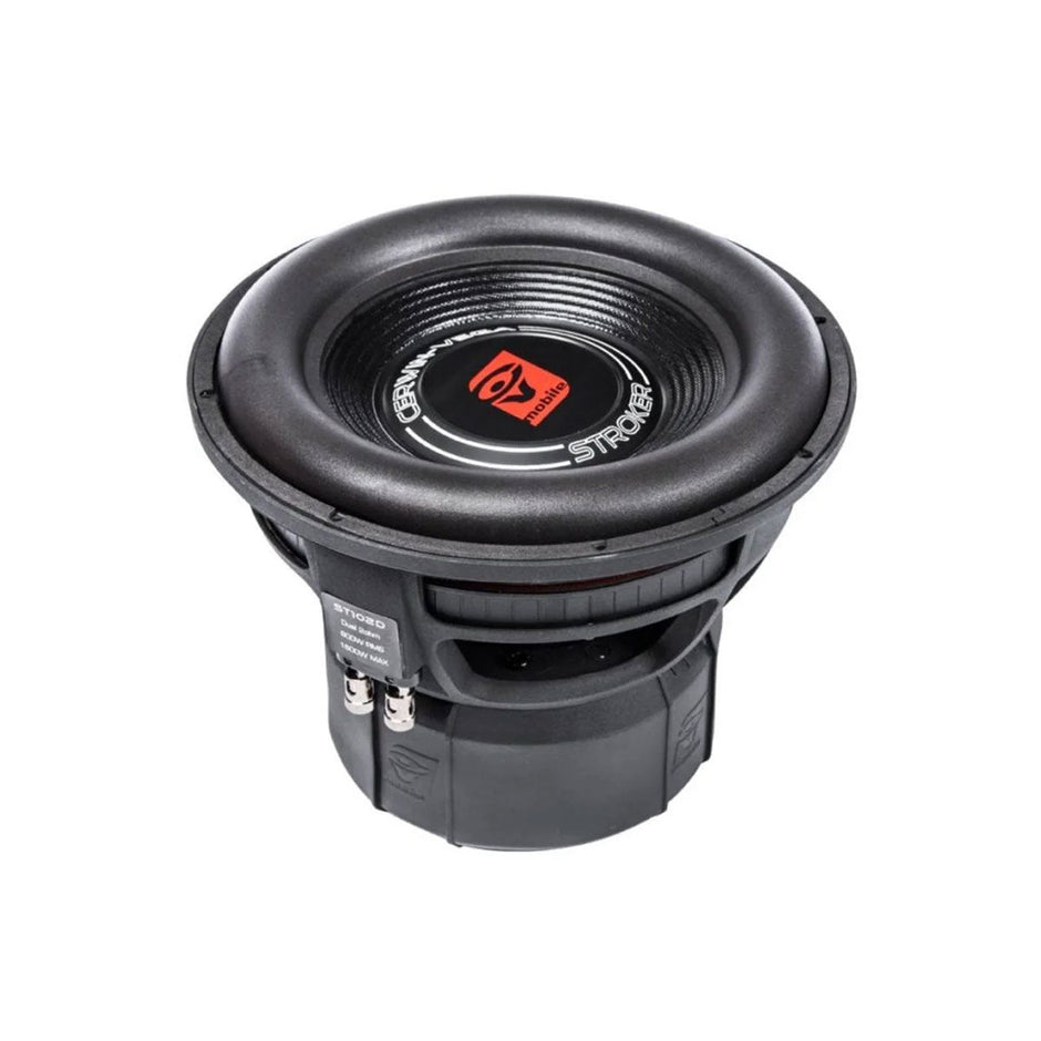The Stroker Series 10 Inch Subwoofer - ST102D features a black, round dome with a ridged edge and a red 