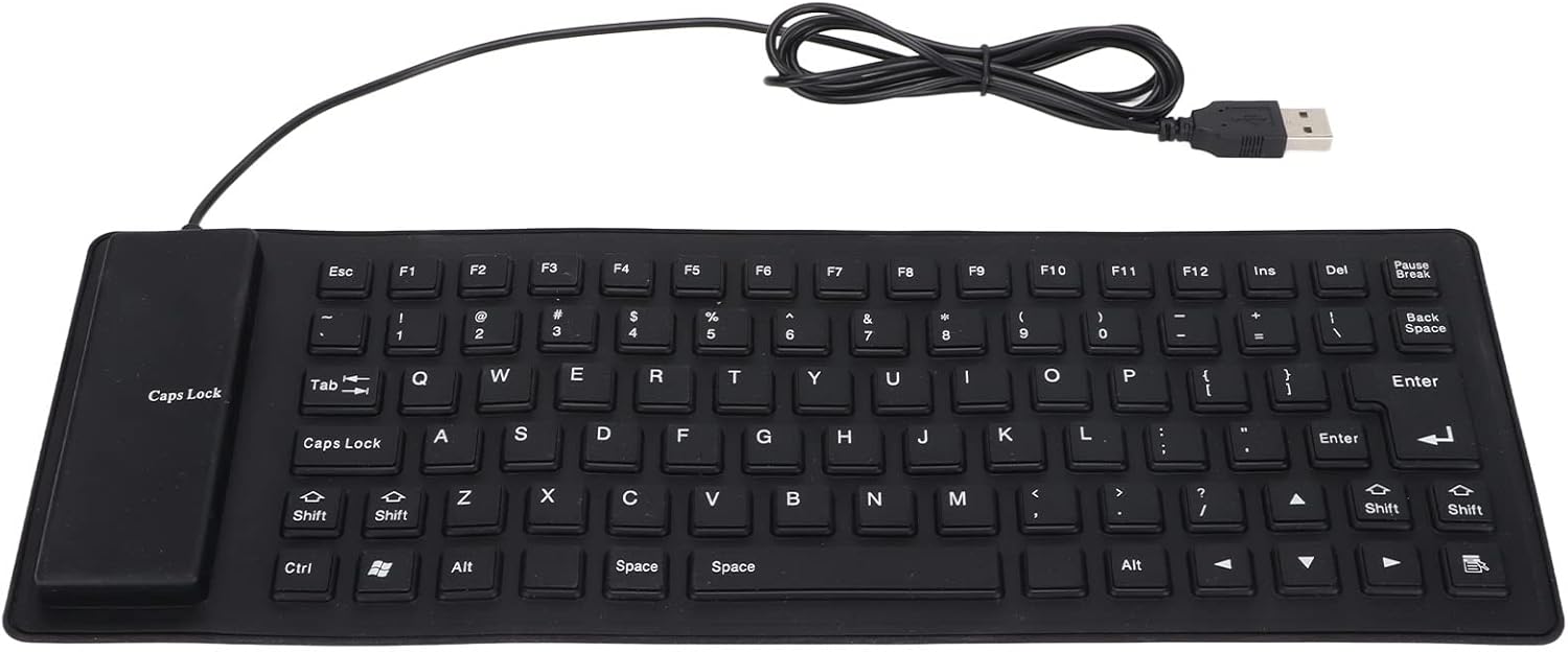 Foldable Silicone Rollup Keyboard, 85 Keys USB Wired QWERTY Flexible Slim Soft Silent Typing Travel for PC Notebook Laptop (Black)