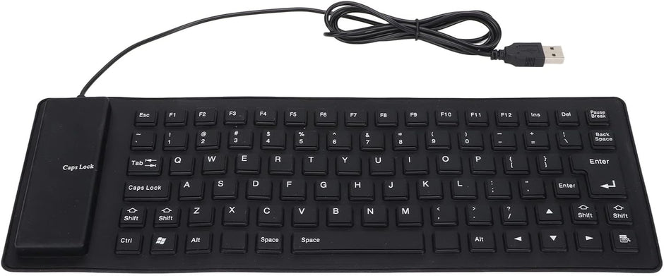 Foldable Silicone Rollup Keyboard, 85 Keys USB Wired QWERTY Flexible Slim Soft Silent Typing Travel for PC Notebook Laptop (Black)