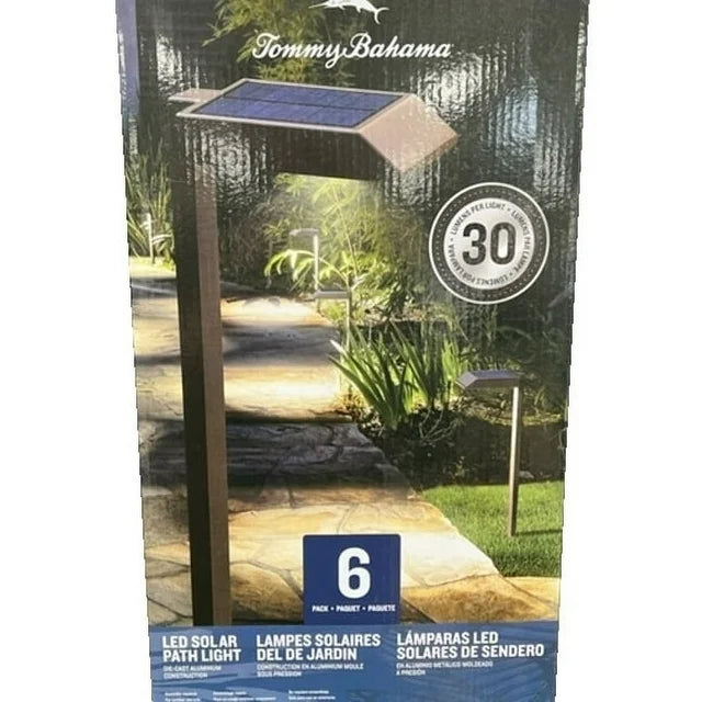 LED Solar Pathway Lights, Black, Outdoor Landscape Path Lighting, 6 Pack