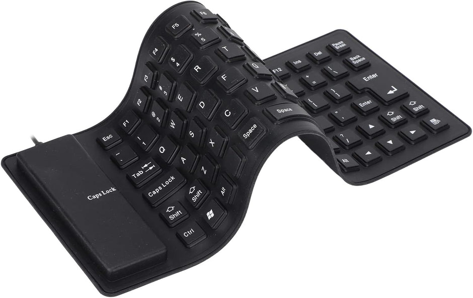 Foldable Silicone Rollup Keyboard, 85 Keys USB Wired QWERTY Flexible Slim Soft Silent Typing Travel for PC Notebook Laptop (Black)