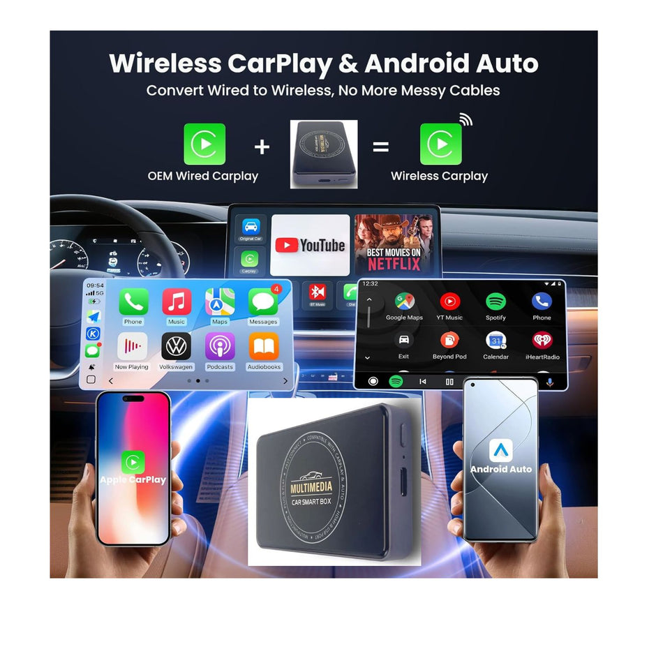 Wireless Apple CarPlay & Android Auto Adapter, AI Box Streaming Dongle Support Netflix/YouTube, Plug & Play, Car Play Wireless Adapter, Fit for Cars with CarPlay/Android Auto