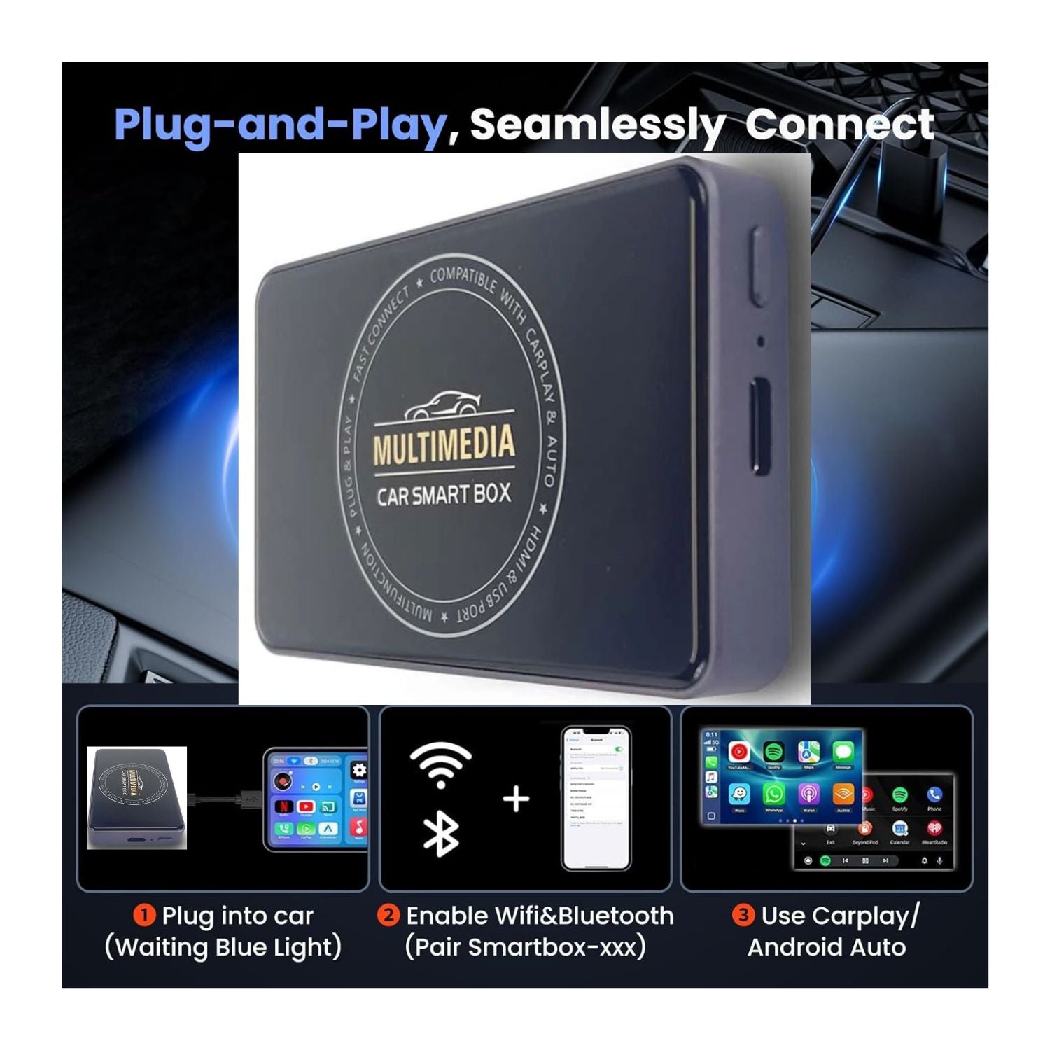 Wireless Apple CarPlay & Android Auto Adapter, AI Box Streaming Dongle Support Netflix/YouTube, Plug & Play, Car Play Wireless Adapter, Fit for Cars with CarPlay/Android Auto