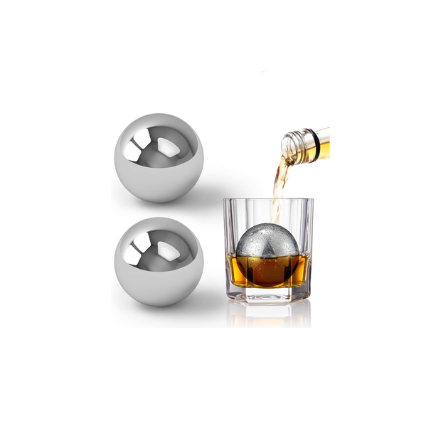 Certified Reusable Ice Cubes & Metal Chilling Stainless Steel Whiskey Balls Ice Stones Set of 2 Silver 2.2"