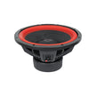 Close-up image of the Cerwin Vega Vega 2025 Edition Subwoofer - V15DV4. The black and red subwoofer features a prominent red surround, a textured dark cone, visible coil, and connection terminals, designed for audio systems with its 15