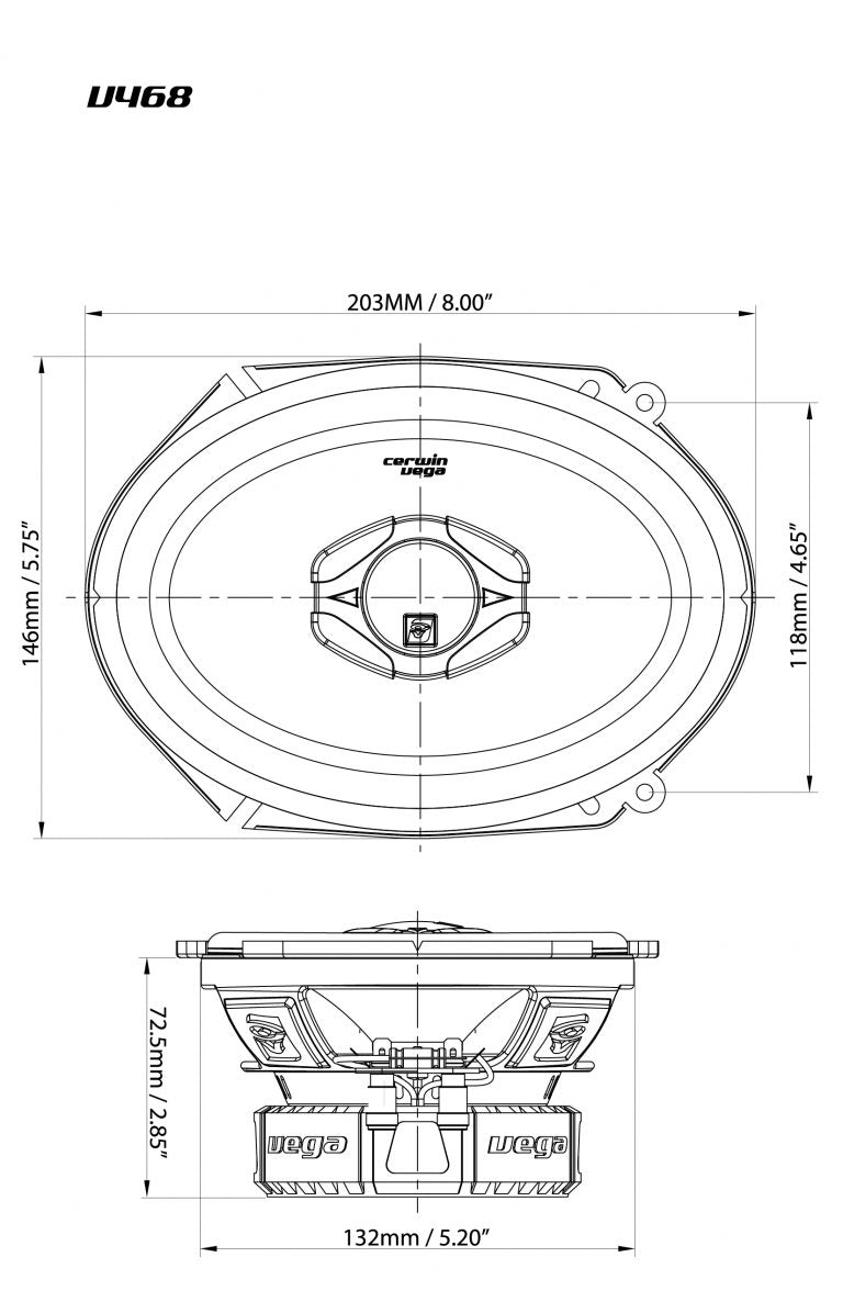 The technical drawing of the Cerwin Vega V468, from the Vega Series 6