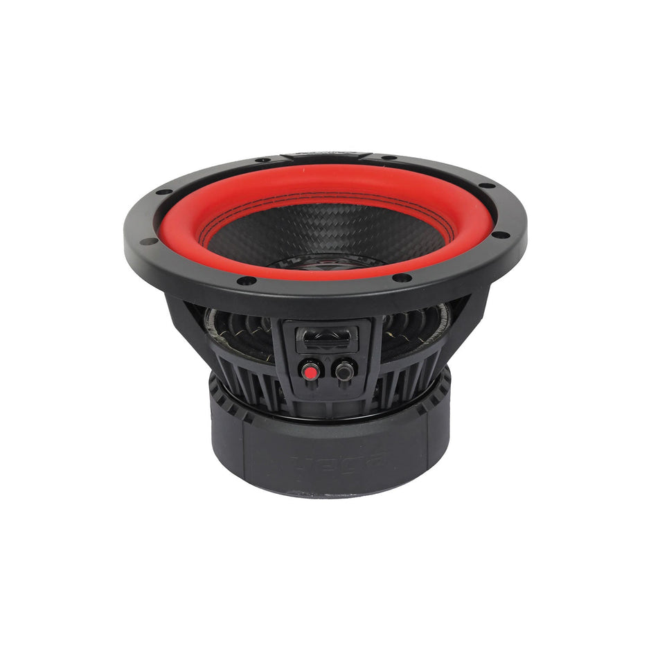 The Cerwin Vega Vega 2025 Edition Subwoofer (V8DV2) features a robust, round design with a black rim and bright red inner cone. This 8