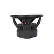The Cerwin Vega Vega 2025 Edition Subwoofer is an 8-inch, black subwoofer with a robust industrial design. Featuring a round shape, it has central speaker cones and perimeter vents. Red and black terminals are on the back, and 