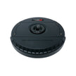 A sleek, modern round Spare Tire Subwoofer in black with a central circular component and bolt-like details on the sides. 