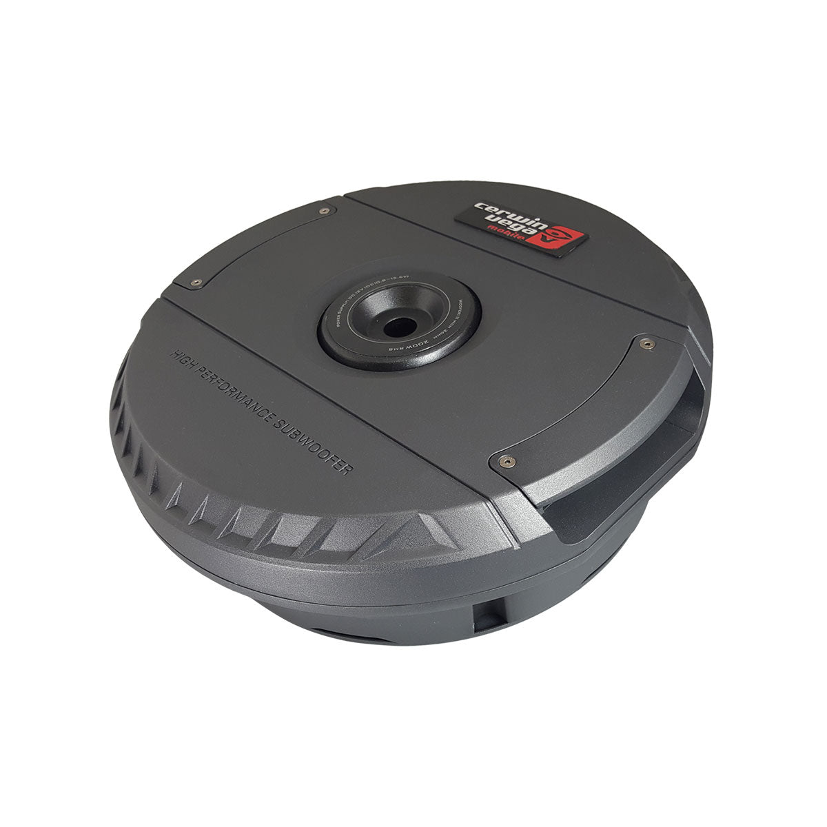 The Spare Tire Subwoofer, a circular black audio device marked with 