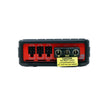 The VEGA Amplifier features three speaker terminal blocks and three metal screw terminals labeled BATT+, REM, and GND. It includes a yellow warning label recommending a fuse or fuse holder installation 18 inches from the car battery. The amplifier is black and red.