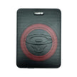 The VEGA Active Subwoofer showcases a rectangular design with a black mesh front and a red circular sound wave pattern. The 