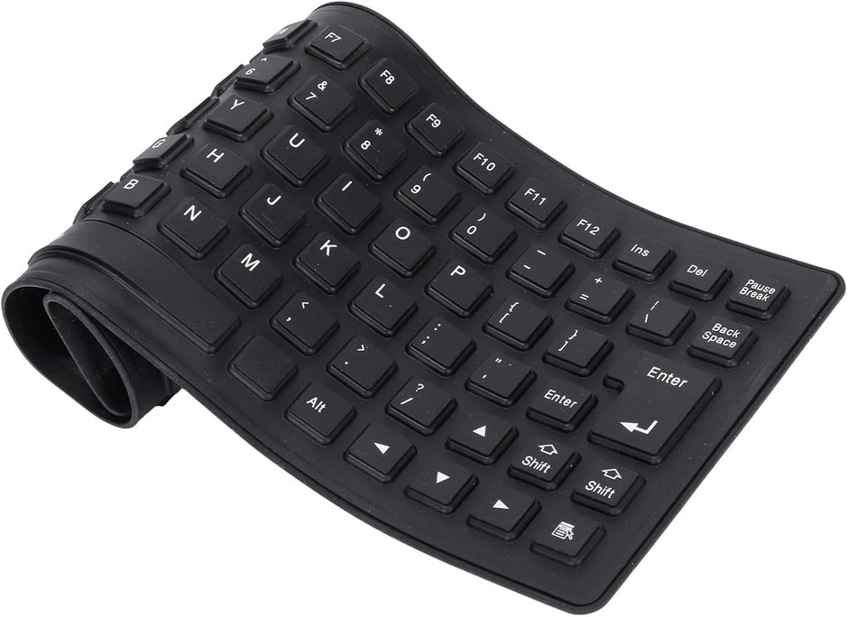 Foldable Silicone Rollup Keyboard, 85 Keys USB Wired QWERTY Flexible Slim Soft Silent Typing Travel for PC Notebook Laptop (Black)