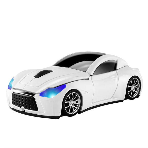 Bluetooth Wireless Mouse Sports Car Shaped 2.4GHz LED Light Computer Optical Mouse Decoration Desktop Laptop Glossy (White)