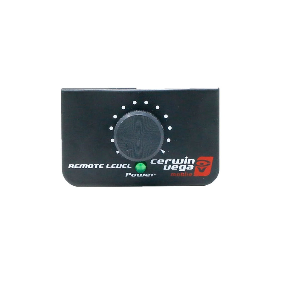 The black remote level controller for the XED6001D amp features a central dial with white markings, 