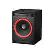 The Cerwin Vega XLS Series Pro / Home Audio speaker is black and rectangular, featuring a sleek design with textured sides. It has a large red circular rim in the front panel surrounding a central cone with an eye or wave-like logo, all set against a plain white background.