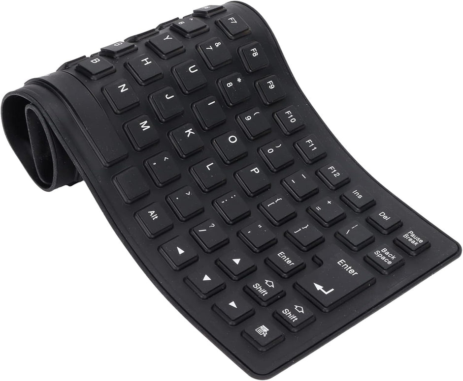 Foldable Silicone Rollup Keyboard, 85 Keys USB Wired QWERTY Flexible Slim Soft Silent Typing Travel for PC Notebook Laptop (Black)