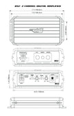 The diagram features the Stealth Bomber Class-D 2 Channel Digital Amplifier-B52, showcasing a top view with dimensions of 7.7