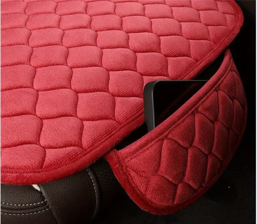 Car Seat Cover Protector – Anti-Slip Breathable Rear Bench Seat Cushion Pad with Storage Pockets, Long Bottom Seat Cover for Most Cars, SUVs & Trucks (Red, 3 pcs.)