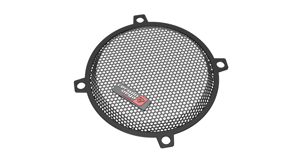 A circular black speaker grille with a fine mesh pattern features a "Crunch USA" logo on a small metal plate, ideal for 1998-2013 Harley Davidson® Street Glide models. It has three mounting tabs and is shown against a plain white background.