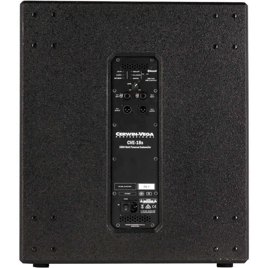 Back side view of 18 inch powered subwoofer