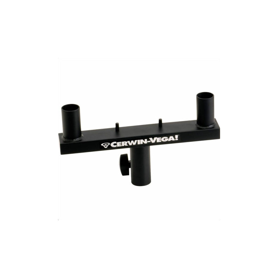 The CVANT-2A is a black speaker mount bar, featuring three cylindrical brackets on top and one at the bottom, with 
