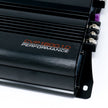 Close-up of a Cerwin Vega CVP Series 1-Channel Class AB Amplifier (CVP1600.1D) with ribbed black surface. Orange and white 