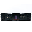 The image shows the back of a black CVP Series 1-Channel Class AB Amplifier - CVP2000.1D, highlighting power input and speaker output connections with ground, remote, and 12V terminals on the left. Extreme Bass fans will notice two purple fuses above the orange model number.