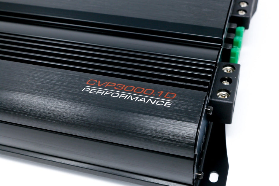Close-up of a sleek, black CVP Amplifier with 