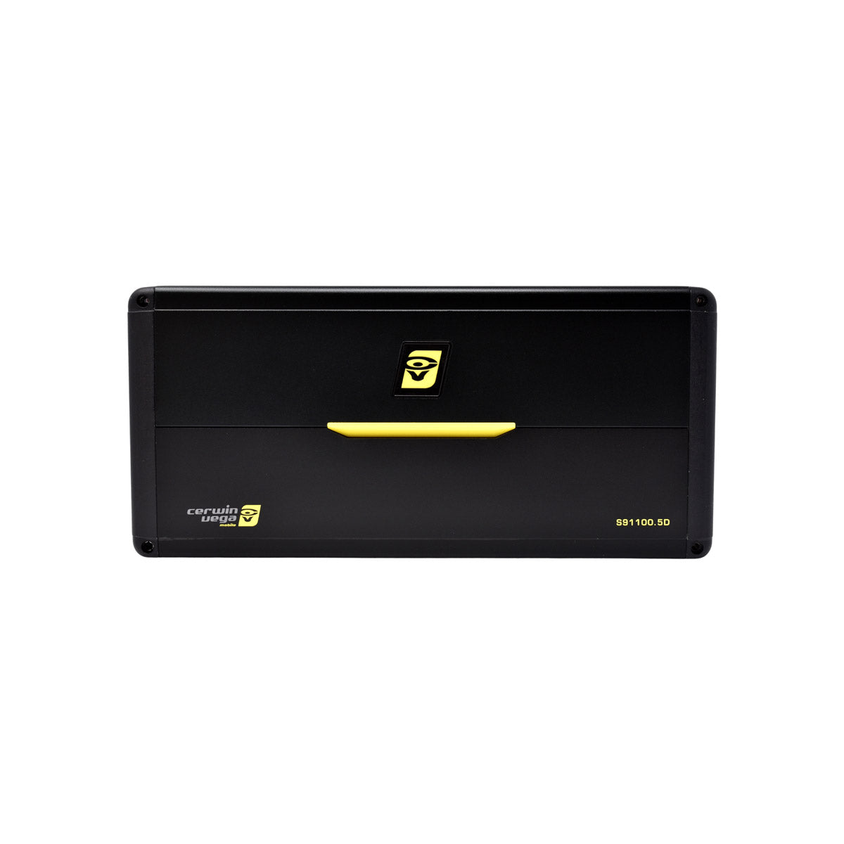 The Stroker Amplifier is a black rectangular car audio amplifier with a central yellow handle. It features a logo with a stylized 