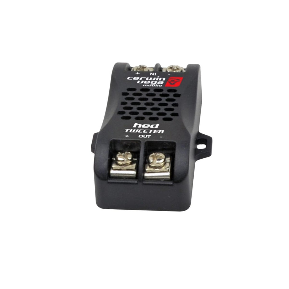 A close-up of a black audio crossover from the HED Series 6.5