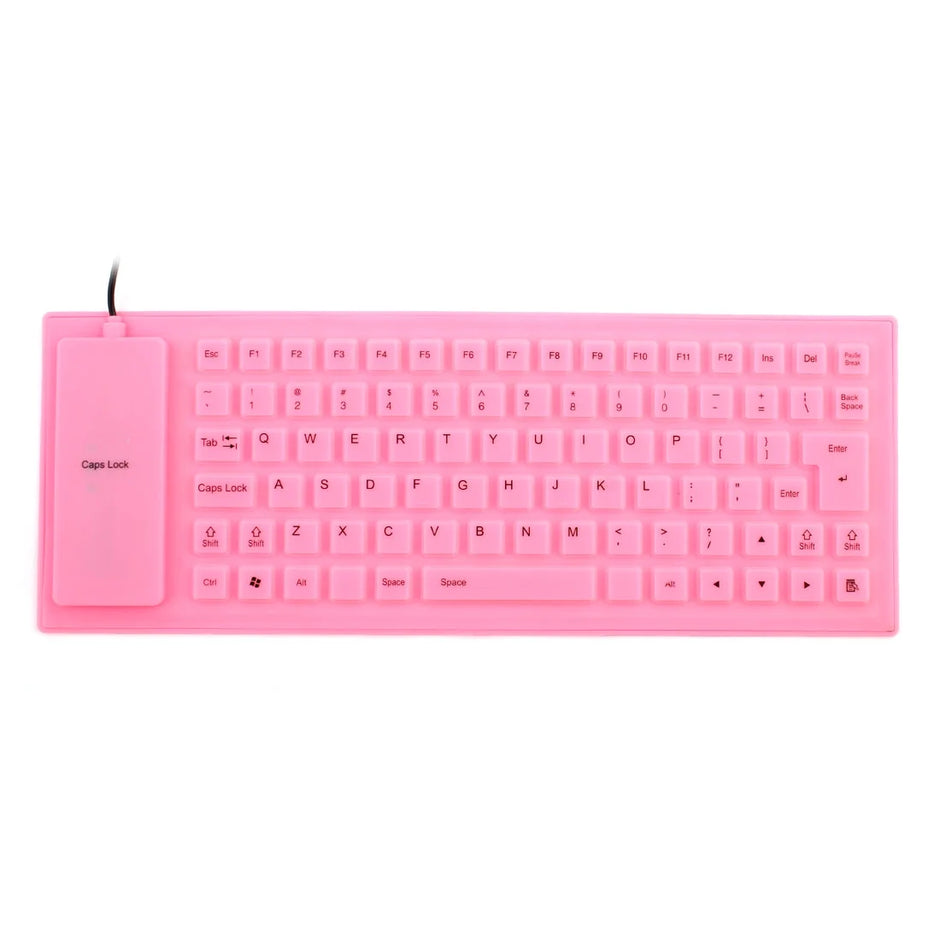 Foldable Silicone Keyboard, USB Keyboard, Wired Keyboard, 85 Keys USB Wired Waterproof Folding Silicone Keyboard for PC Laptop Notebook Pink