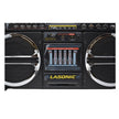 A close-up of a Lasonic Bluetooth Boombox I-931 showcasing large circular speakers on both sides