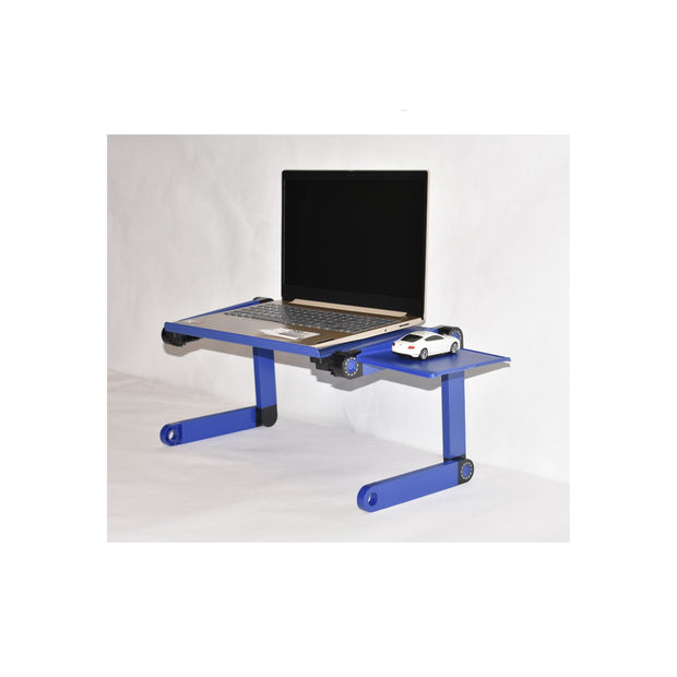 Foldable Standing Desk with Cooling Fan, Non-Slip Mousepad, Adjustable Height for Laptop - Blue