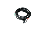 The Cerwin Vega Inc. 2014-2023 Harley Davidson® Cut In Lid Kit with PH694 (4Ω) - RPMPH694LK features a coiled black cable with red, green, and white exposed wires at one end and black connectors at the other, ideal for audio enthusiasts. The cable is displayed in a neat loop on a plain white background.