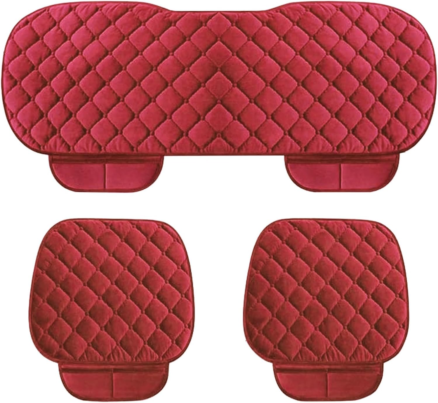 Car Seat Cover Protector – Anti-Slip Breathable Rear Bench Seat Cushion Pad with Storage Pockets, Long Bottom Seat Cover for Most Cars, SUVs & Trucks (Red, 3 pcs.)