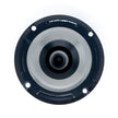 Close-up view of a Tweeters speaker. The circular design showcases concentric circles in black and gray with a central dome. The outer rim is black with screw holes and the 