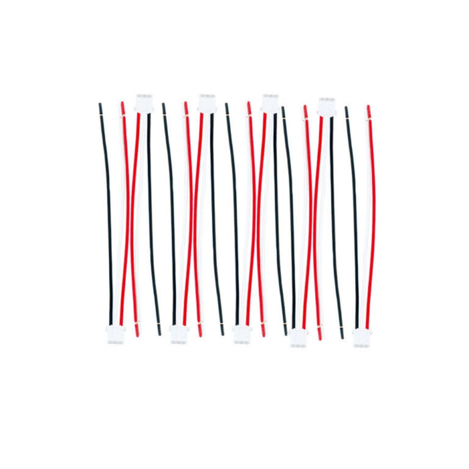 Twelve parallel wire pairs, each with red and black wires, come with clear connectors at both ends on a white background. Ready for connection to the LED Digital Remote Controlled via Phone App (MAGIC LANTERN), 8 Outputs w/ Remote - RPMDLED setup.