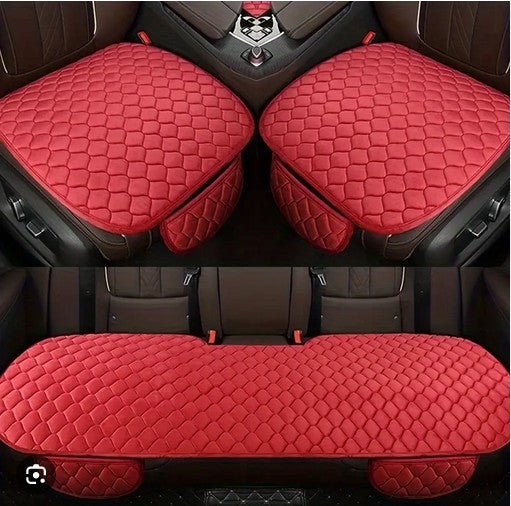 Car Seat Cover Protector – Anti-Slip Breathable Rear Bench Seat Cushion Pad with Storage Pockets, Long Bottom Seat Cover for Most Cars, SUVs & Trucks (Red, 3 pcs.)