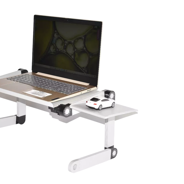 Adjustable Laptop Table Stand with Cooling Fan, Foldable Standing Desk & Non-Slip Mousepad (Gray)