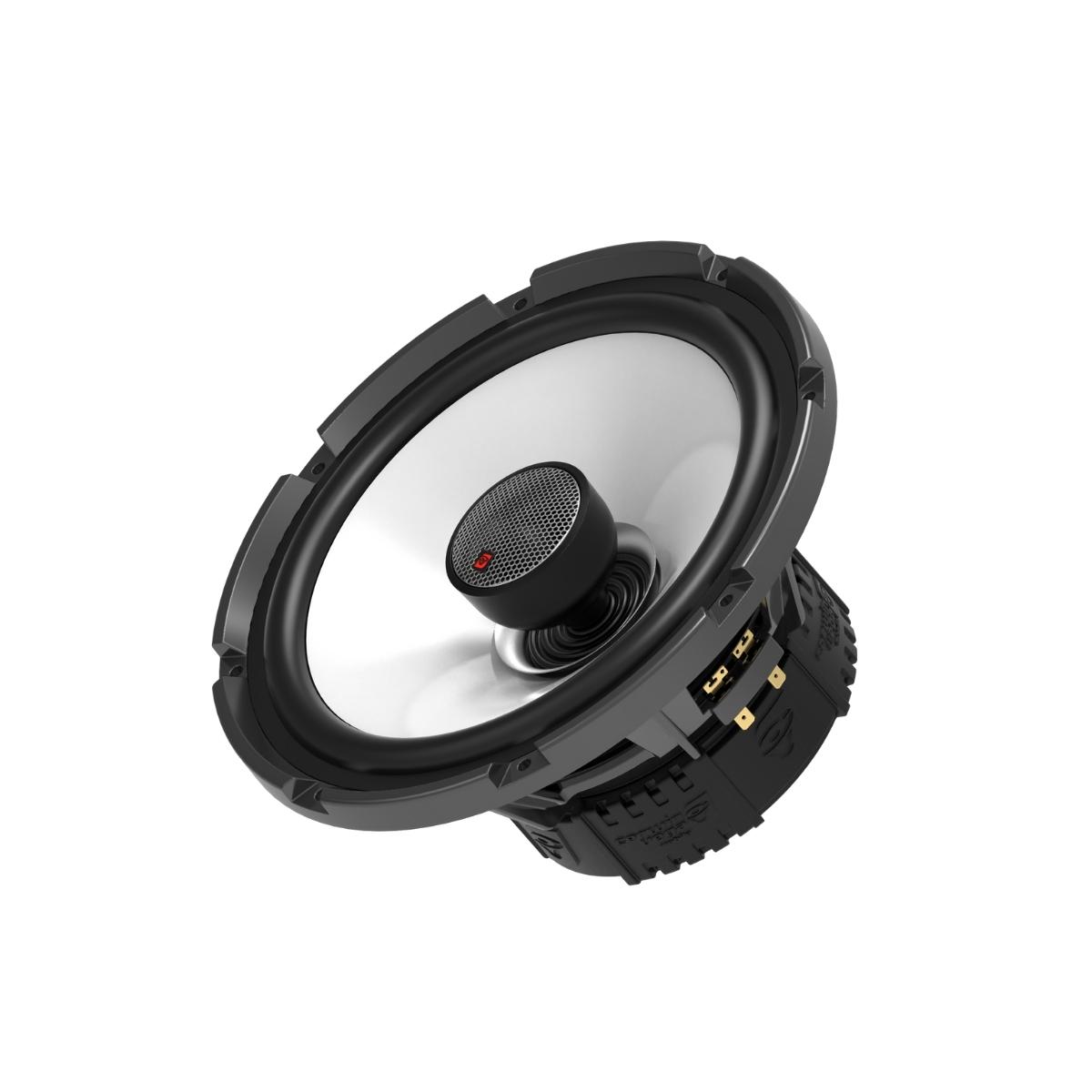 The RPM Stroker SM10F4 is a circular silver and black audio speaker featuring a metallic cone and flush mount 1