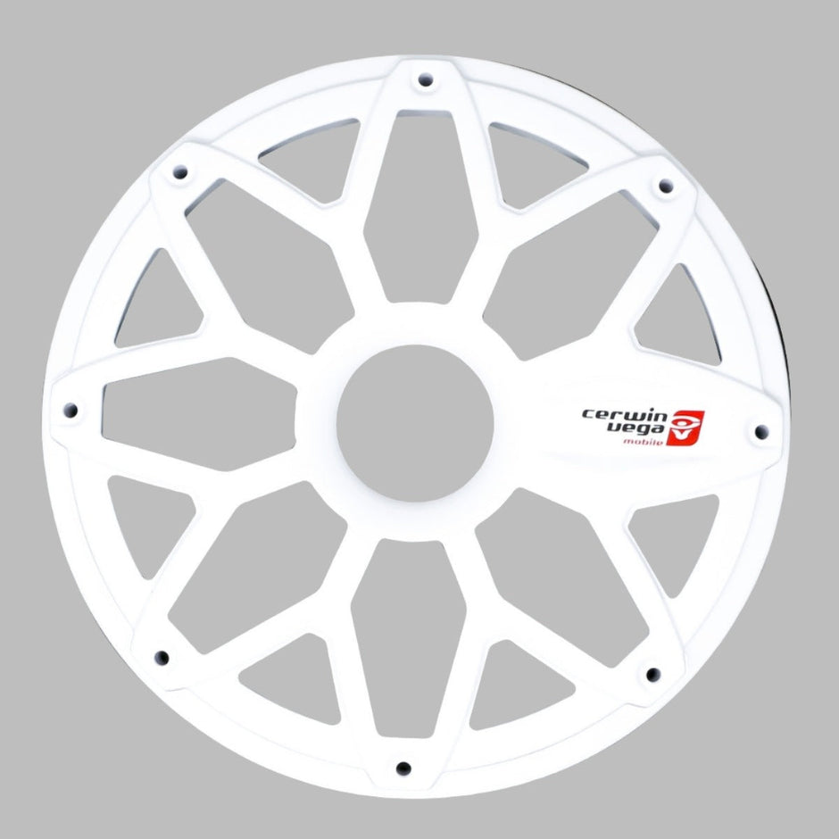 The RPM Stroker 6.5” Flush Mount Speaker Grill features a white circular design with a star-like pattern, perfect for 6.5