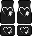 Dog Paw Heart White Car Floor Mats Set of 4 – Universal Fit Front & Rear Seat Mats with Heavy Duty Rubber Backing, Non-Slip Decorative Interior Accessories for Cars, SUVs & Trucks