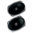 Two black oval Cerwin Vega Stroker 6”x9” 2-way coax speakers (ST69CX) with titanium dome tweeters on a white background. Each has a sleek black cone and is positioned diagonally with visible mounting holes, encircled by thin silver rims.
