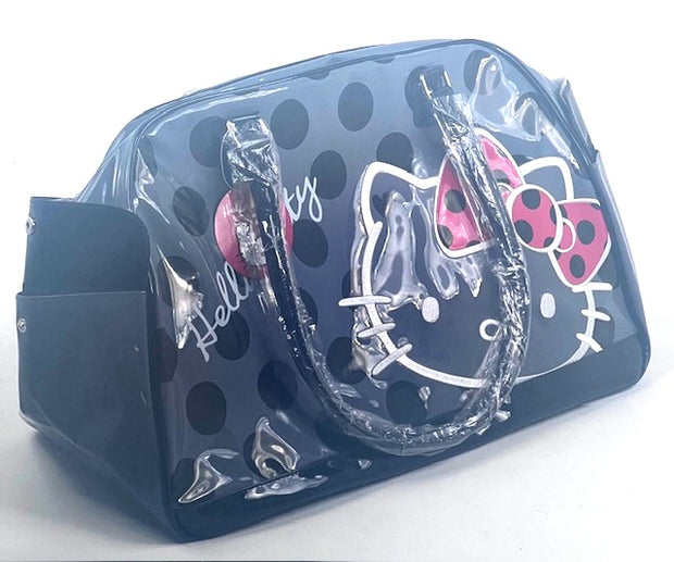 Hello Kitty Polka Dot Duffle Bag Gray Black - 17" x 8.5" 12"